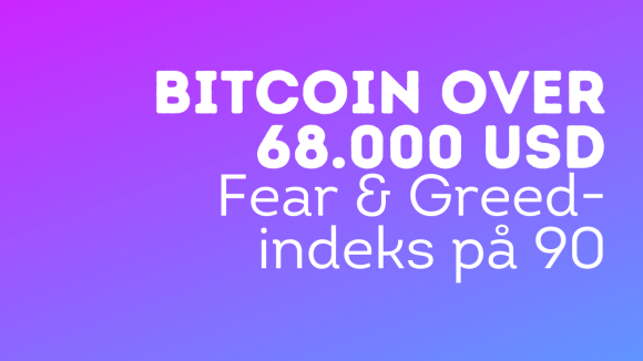 Bitcoin-kursen passerte i natt (norsk tid) 68.000 USD. Samtidig viser frykt- og grådighetsindeksen "Ekstrem grådighet"