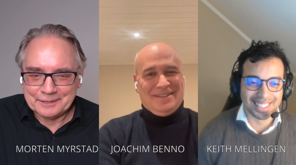 Vår intervjuer Morten Myrstad (t.v.) inviterer Johachim Benno (i midten) og Keith Mellingen (t.h.) til å tenke høyt om teknologier som vil være med å forme fremtidens internett.